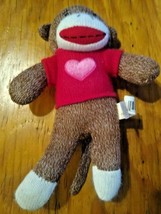 Dan Dee Collectors Choice 10&quot; Sock Monkey Plush Red Sweater Pink Heart - £9.85 GBP