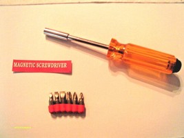 Magnetic Bit holder Comfort Screwdriver w/ 6 BITS Hollow HANDLE Bit stor... - £13.13 GBP