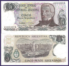 Argentina P312a. 5 Pesos, San Martin / Monument to the Flag, Rossario, 1983 UNC - £1.30 GBP