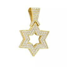 1.50 Ct D/FL Genuine Moissanite 14K Yellow Gold Over Star of David Pendant 1.5&quot; - £90.89 GBP