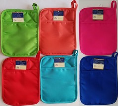 Kitchen Polyester/Neoprene Neon Pot Holders 9” X 7” w Hand Pocket, Select Color - £2.76 GBP+