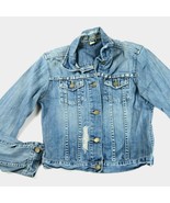 AMERICAN EAGLE Distressed Embellished Patched Fitted Denim Jean Jacket S... - $19.35