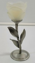 Silver Metal Bud Rose Candle Holder Frosted Glass 7-3/4&quot; Tall - $184.34 MXN