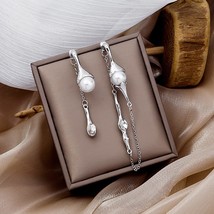White  Silver Chain Pendant Women's Earrings Asymmetric Personality 2021 New Tre - £10.47 GBP