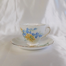 Royal Vale Blue and Yellow Floral Footed Teacup and Saucer # 22536 - £12.54 GBP