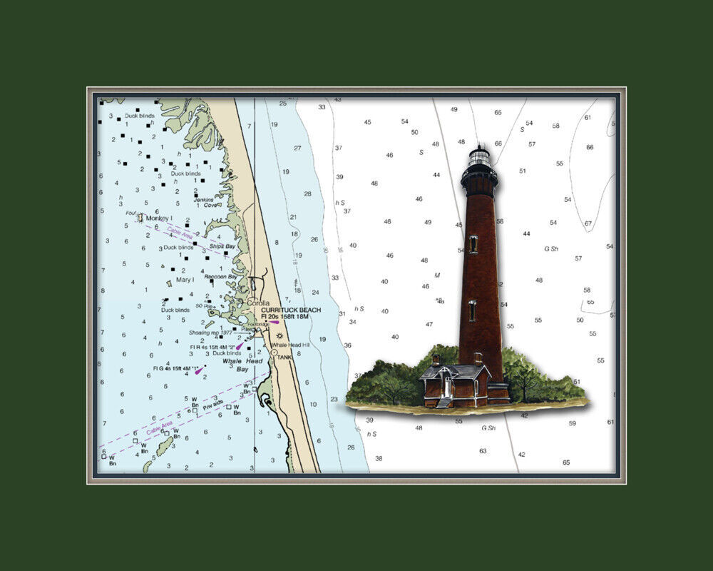 Primary image for Currituck, NC Lighthouse and Nautical Chart High Quality Canvas Print