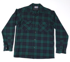 FLAWS** Pendleton Size S Loop Collar Wool Shirt Flap Pocket Plaid Green ... - $42.70