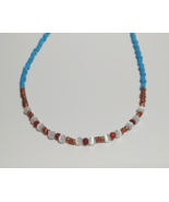 Brown &amp; Light Blue Seed Bead Necklace - Thin Beaded Necklace - Summer Ne... - €6,51 EUR