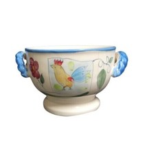 Gibson China COSABELLA Soup/Cereal Bowl 5&quot; D Roosters &amp; Flowers Blue Han... - £7.10 GBP