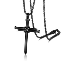 Mens Black Christ Jesus Nail Rope Cross Pendant Necklace Christian Jewelry 24" - £7.16 GBP