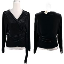 J Jill Velour Wrap Top XL Black Stretch Long Sleeve New - $49.49