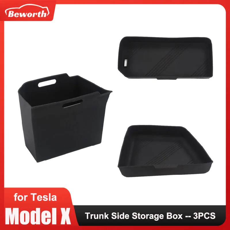 3PCS Rear Trunk Side Storage Box for Tesla Model X 2023 Silicone Organizer - £100.95 GBP+