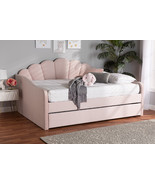 Laure Light Pink Velvet Fabric Upholstered Queen Size Daybed w/Trundle - €836,32 EUR