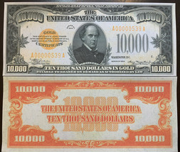 Reproduction United States 1934 $10,000 Bill Gold Certificate Copy USA Currency - £3.13 GBP