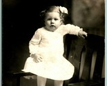 RPPC Adorable Little Girl In White Dress Standing on Chair Studio View H5 - £3.11 GBP