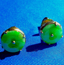 Earth mined Green Jadeite Jade Antique Deco Earrings Victorian Studs 18k... - $6,645.25