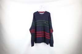 Vintage 90s Tommy Hilfiger Mens XL Faded Striped Cotton Knit Crewneck Sweater - £46.70 GBP