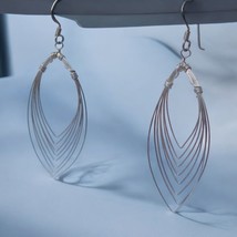 Vintage Silver Wire Dangle Earrings With Layered Teardrop Design - £7.63 GBP