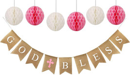 Baptism Decorations for Girls with 6pcs Paper Honeycombs, Baptism Banner - $8.51
