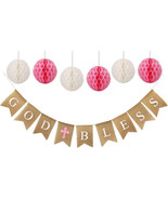 Baptism Decorations for Girls with 6pcs Paper Honeycombs, Baptism Banner - £6.78 GBP