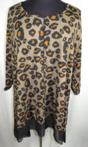 Plus Size 26/28 Evans Leopard Print 3/4 Sleeve Chiffon Trimmed Tunic Top - £27.88 GBP