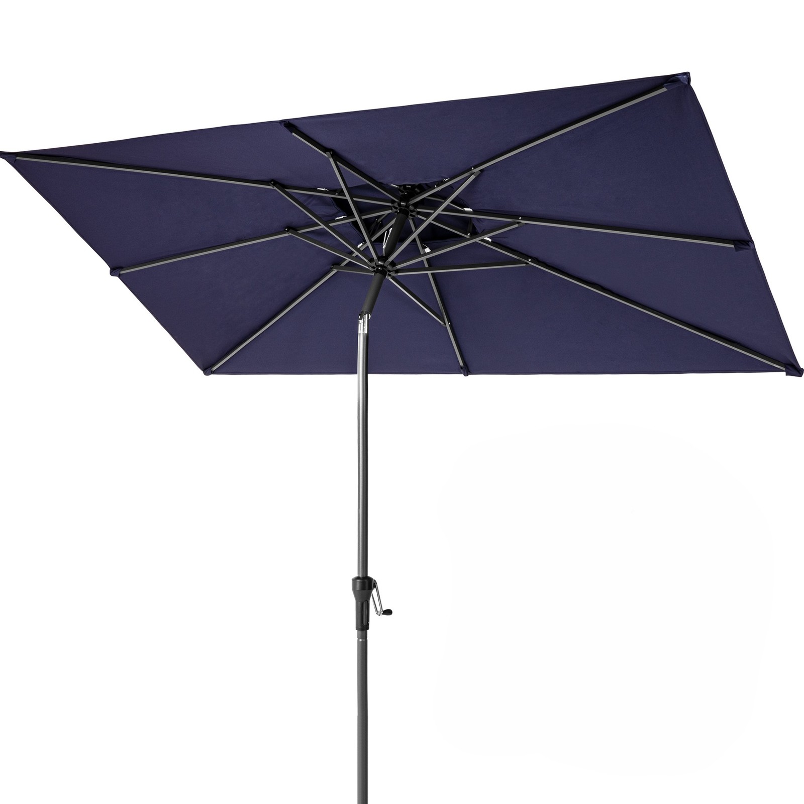 10&#39; Navy Polyester Rectangular Tilt Market Patio Umbrella With Stand - $215.82