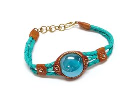 Mia Jewel Shop Round Glass Bead Cat&#39;s Eye Cabochon Braided Dyed Leather ... - £14.02 GBP