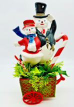 Vintage Christmas Centerpiece Blow Mold Snowman Couple Wagon Assemblage 11 inch - £18.44 GBP