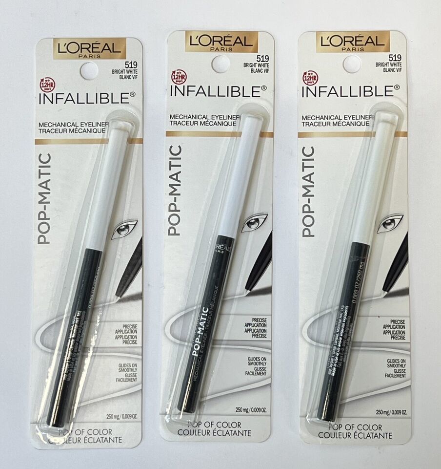 3 Pack L'Oreal Paris Infallible Pop-Matic Mechanical Eyeliner 519 Bright White N