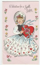 Vintage Valentine Card Girl Holds Heart Shaped Candy Box Glitter The DA Line - £7.09 GBP