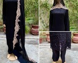 Pakistani Black Straight Style Embroidered Sequins 3pcs Chiffon Dress,XL - £102.05 GBP