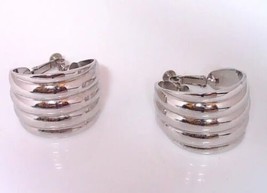 Napier Signed Clip on Earrings Silver Tone Wide Hoop Mid-century Vintage - £9.95 GBP