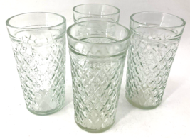 4 VTG Anchor Hocking Cut Diamond Quilted Pattern Clear Glass Tumblers 5 ... - £19.54 GBP