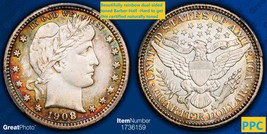 Beautifully toned 1908D Barber Half Dollar -PCGS. Lovely dual-sided rain... - £228.20 GBP