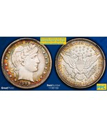 Beautifully toned 1908D Barber Half Dollar -PCGS. Lovely dual-sided rainbow tone - €254,44 EUR