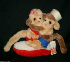 8&quot; Vintage Kamar Pair Brown Monkey On Boat Boy &amp; Girl Stuffed Animal Plush Toy - £22.78 GBP