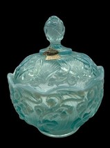 Fenton Aqua Blue Opalescent Lily of the Valley Candy Dish Bowl Art Glass - $128.69