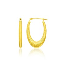 14k Yellow Gold Hoop Earrings in a Graduated Texture Style - £104.35 GBP