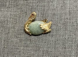 Vintage 14K Solid Gold Swan Pin with Jade Stone Belly &amp; Ruby Eye - £236.03 GBP