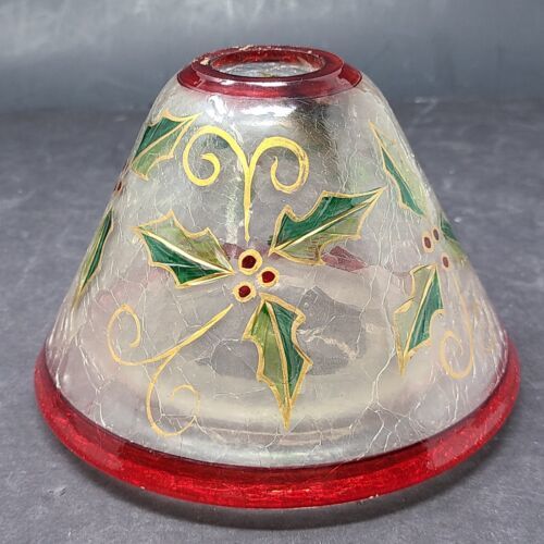 Yankee Candle Large Jar Topper Shade Christmas Holly Berry Crackle Glass - $30.00