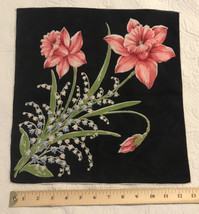 Vtg Pink Flowers Wht Blue Lily of the Valley Scarf 13&quot; Sq. Blk Hand Rolled Ctn - £23.62 GBP