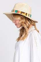 Multi Color Striped Band Straw Panama Hat Summer Beach Picnic Outdoor Accessory - £18.96 GBP