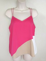 Jessica Simpson Pink Beige Colorblock Camisole Braided Straps V Neck Size M - £7.86 GBP