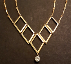 Sarah Coventry Goddess Necklace Rhinestone Drop Adj. Goldtone Chain VTG ... - $19.74