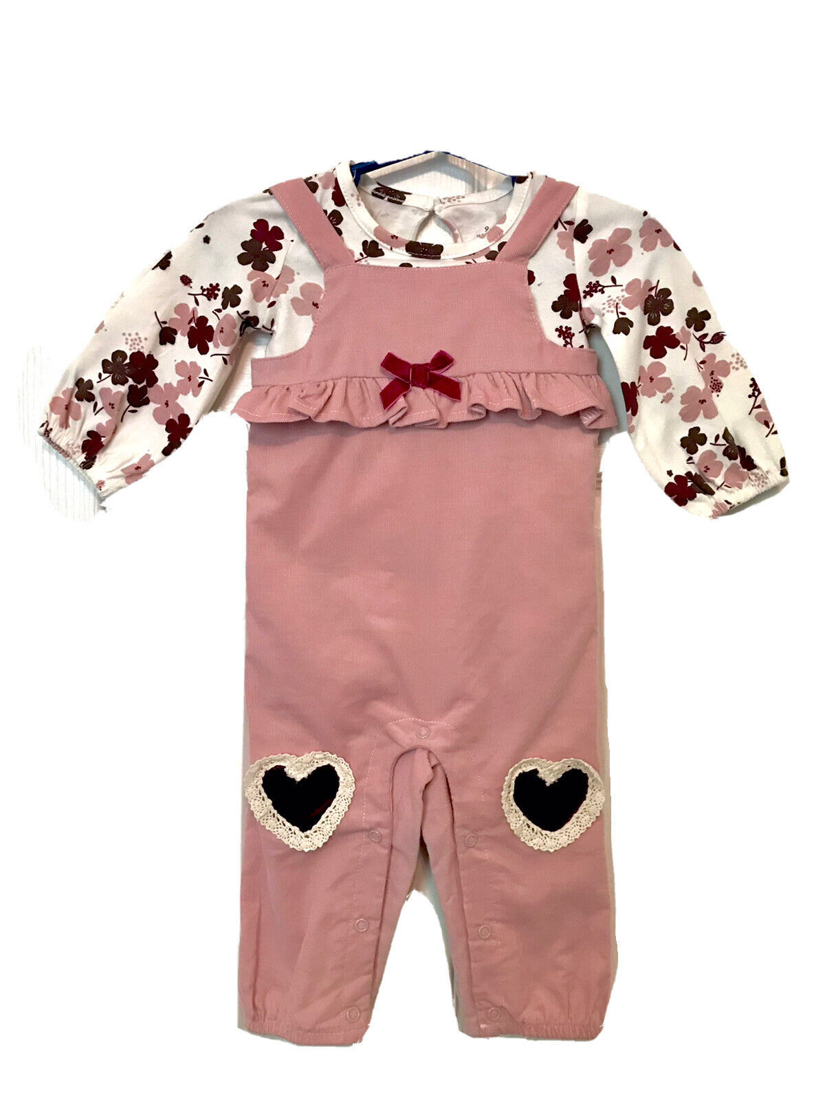 Primary image for Baby Starters Girls Size 9M Dusty Pink 2 Pc Cotton Corduroy Overalls & Shirt Set