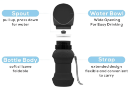 18oz. Portable Foldable Silicone Dog Water Bottle Black Leak Proof W/ Dispenser image 7