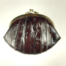 Vintage Women&#39;s Brown Genuine Eel Skin Handcrafted Leather Purse Clutch Korea - £13.39 GBP