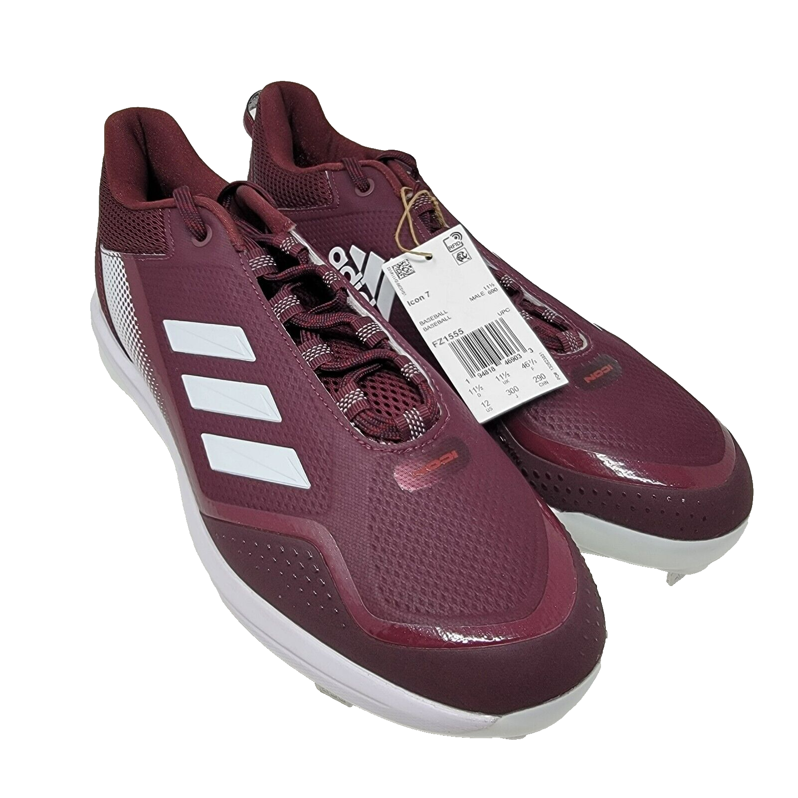 Primary image for Adidas Icon 7 Metal Baseball Cleats Burgundy Red White FZ1555 Men’s Sz 12