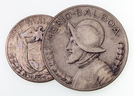 1932 Panamá Lote De 2 Monedas De Plata 1/4 Balboa Y 1/2 Balboa KM# 11.1,... - $68.20