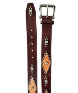 Vtg GUESS Leather Belt Big Buckle Studded Rhinestone Brown Y2K - €66,92 EUR